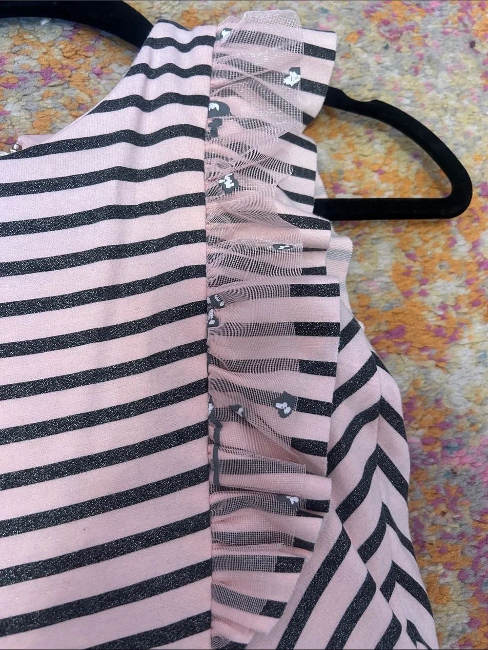 Zoe Ltd Pink and Black Striped Ruffle-Sleeve Dress